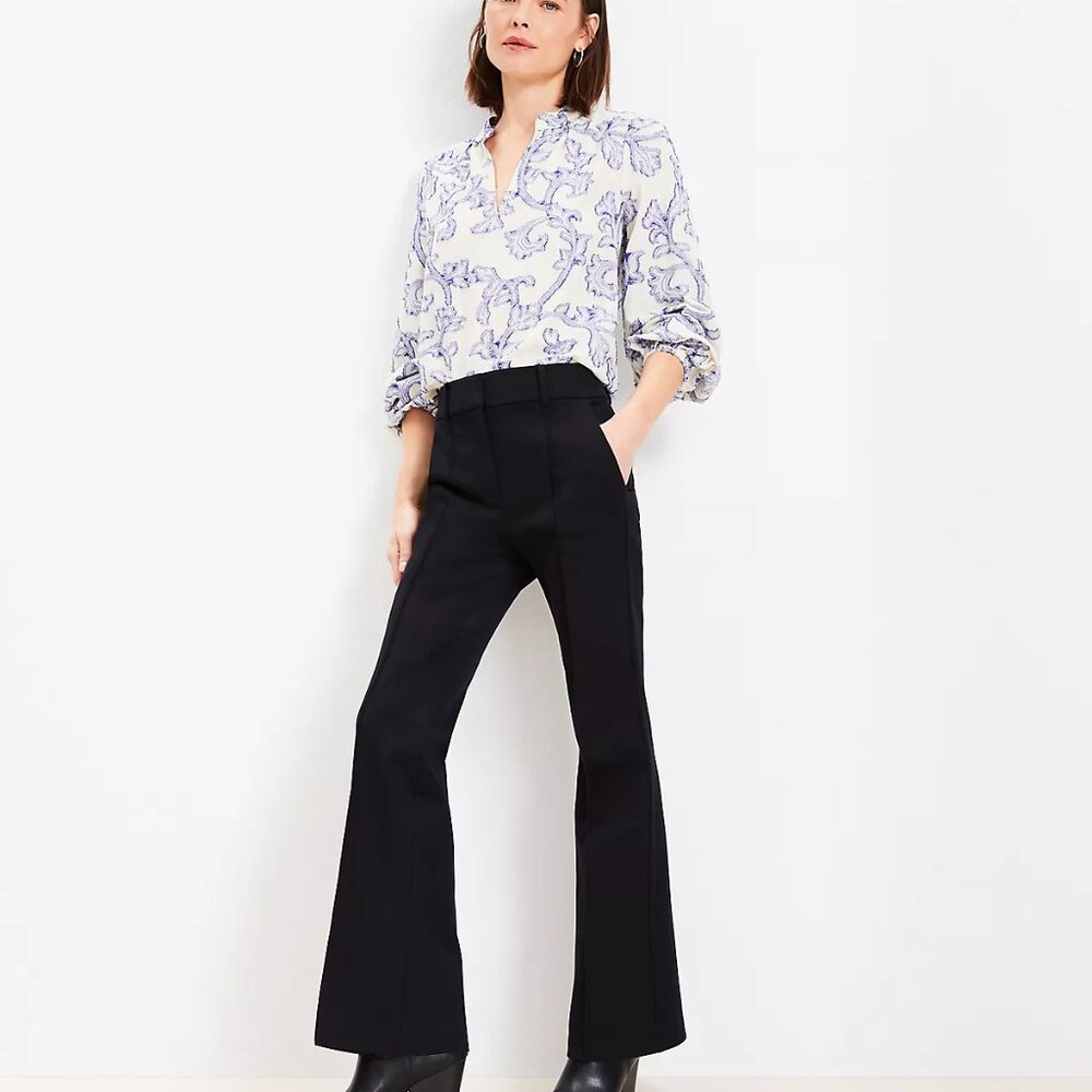 LOFT Pintucked Flare Pants in Bi-Stretch size 14P